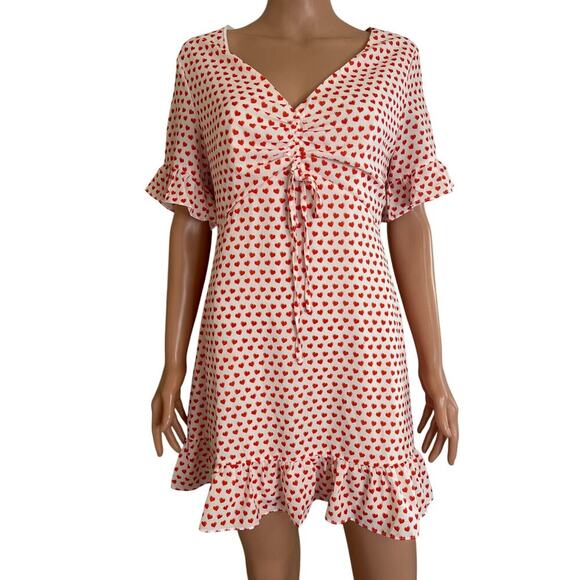 The Eris Mini Dress White/Red heart polka dot shift sheath Valentine SZ 6 - Picture 2 of 7